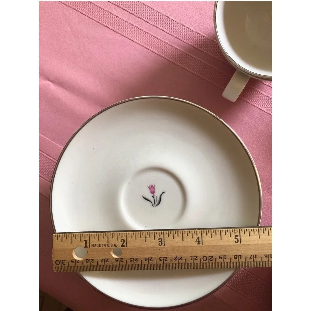 Syracuse China Alpine Pink Tulip 20pc Dinnerware Set 4 Place Settings Platinum